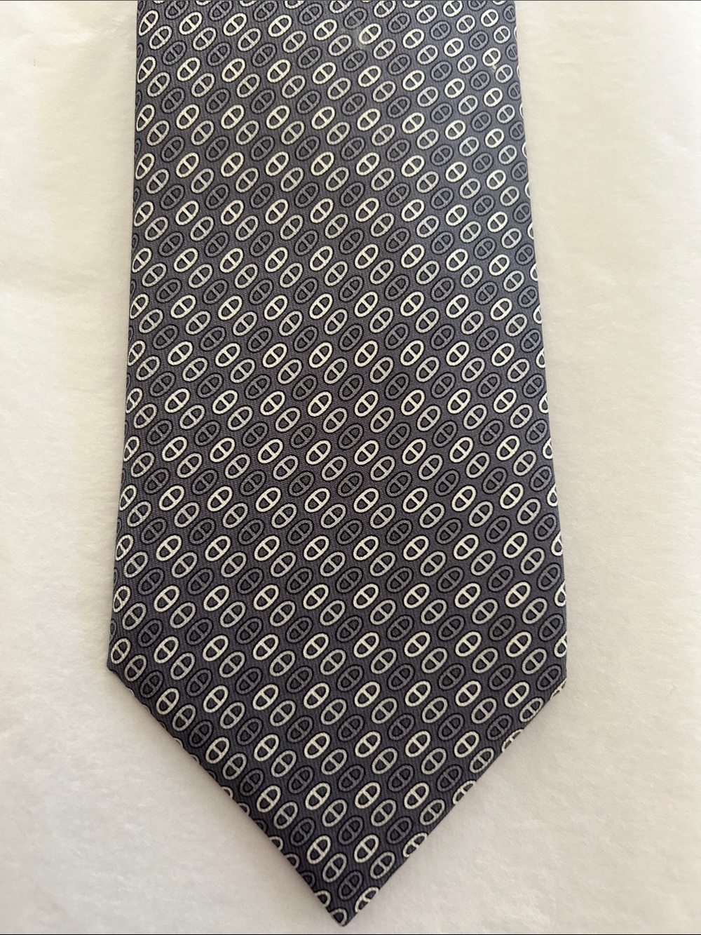Hermes Men's Gray Patterned Necktie